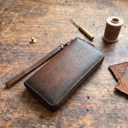 Burnished Cowhide Zip Clutch Wallet